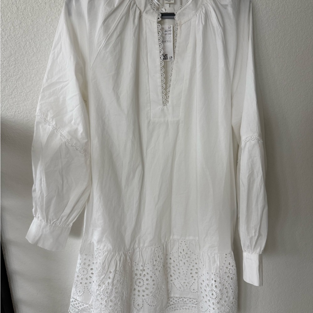 H&M White Tunic Top with Lace Details